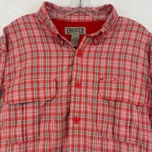 Duluth Trading Co Mens XL Tall Red Plaid Button Down Roll Tab Fishing Shirt 5255